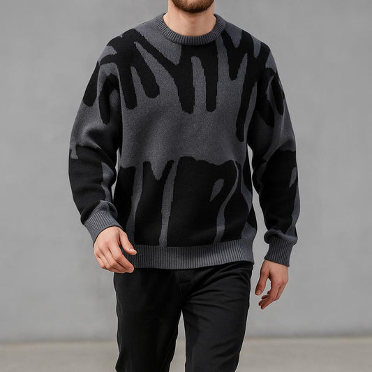Men's Geometric Oversized Jumper | Crew Neck Autumn Knit 0