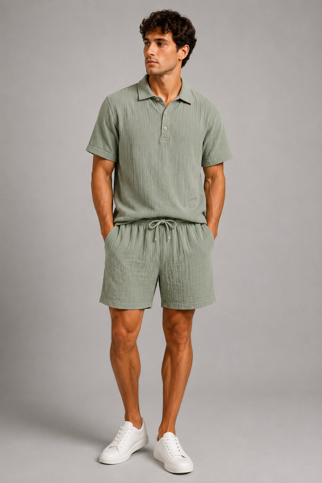 Men's Linen-Cotton Polo and Shorts Set | Casual Outfit 1
