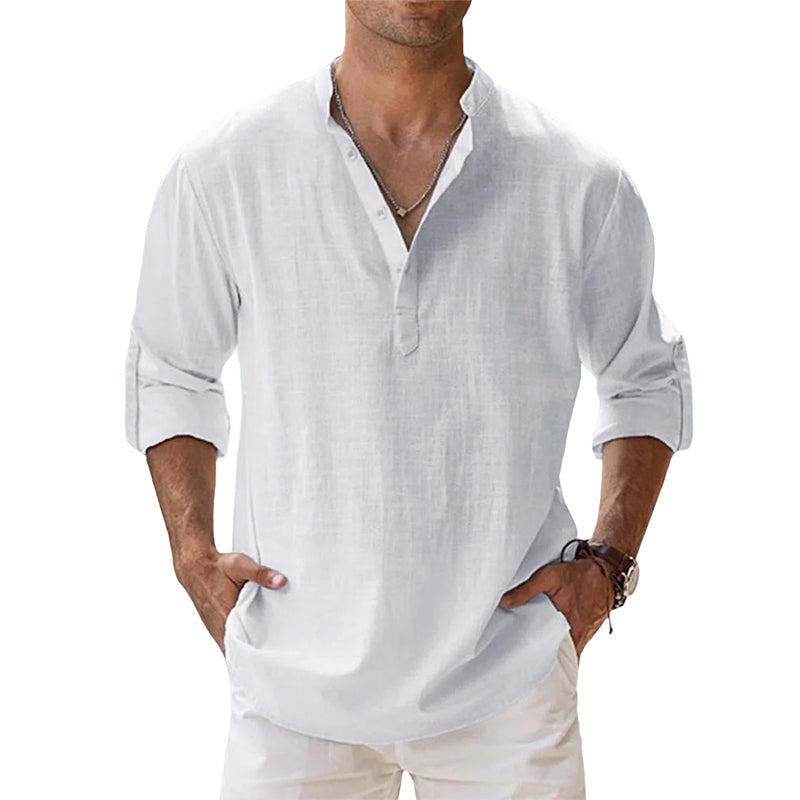 Men's Linen Blend Shirt | Long Sleeve Casual Button-Up 0