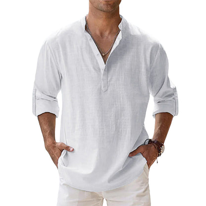 Men's Linen Blend Shirt | Long Sleeve Casual Button-Up 0