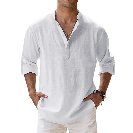 Men's Linen Blend Shirt | Long Sleeve Casual Button-Up 0