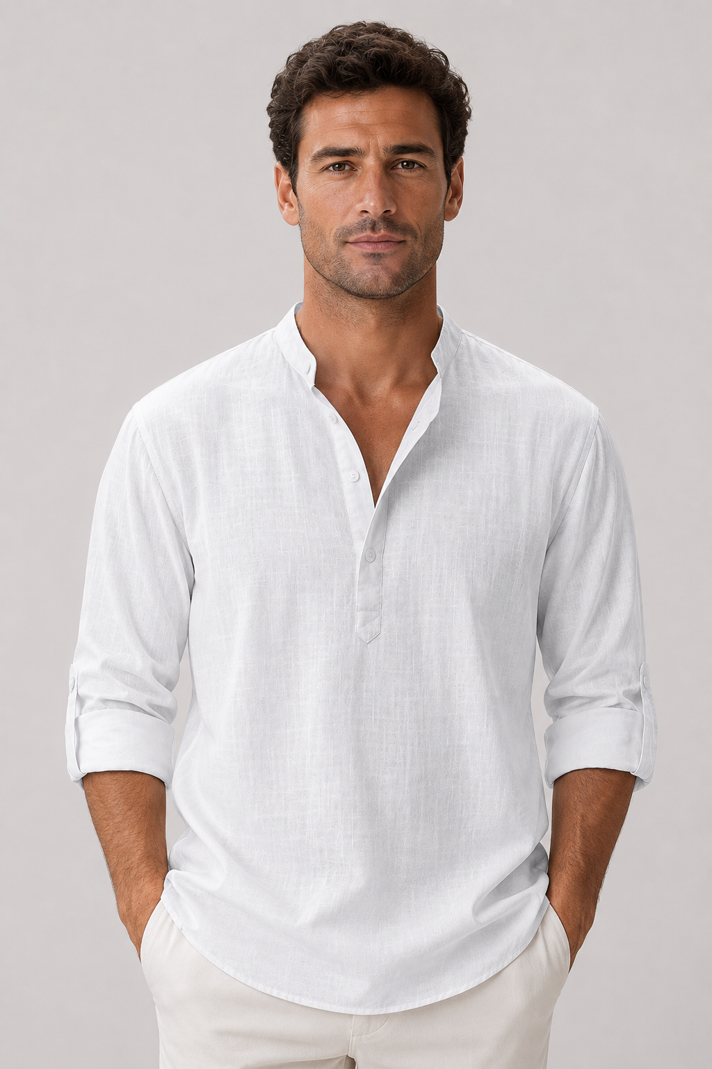 Men's Linen Blend Shirt | Long Sleeve Casual Button-Up 1