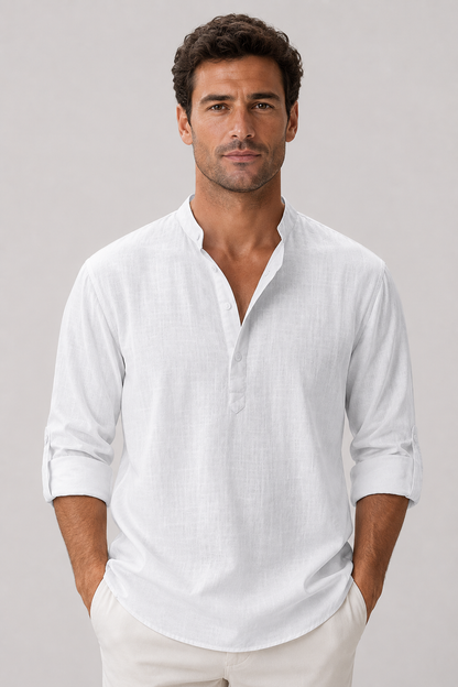 Men's Linen Blend Shirt | Long Sleeve Casual Button-Up 1