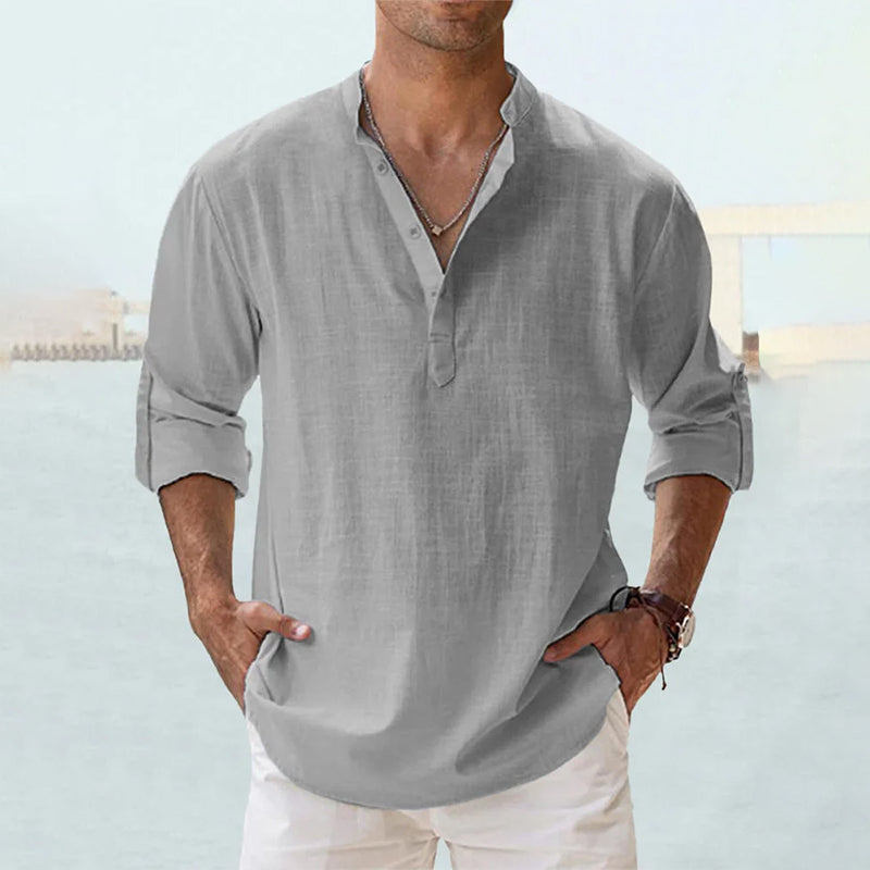 Men's Linen Blend Shirt | Long Sleeve Casual Button-Up 10