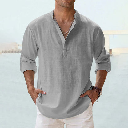 Men's Linen Blend Shirt | Long Sleeve Casual Button-Up 10