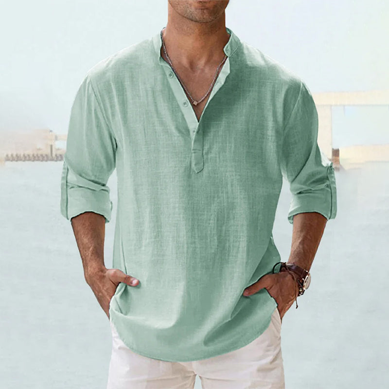 Men's Linen Blend Shirt | Long Sleeve Casual Button-Up 11