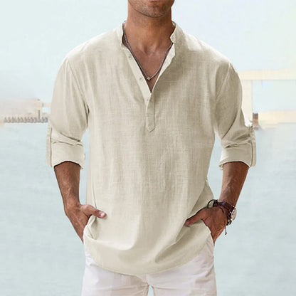 Men's Linen Blend Shirt | Long Sleeve Casual Button-Up 14