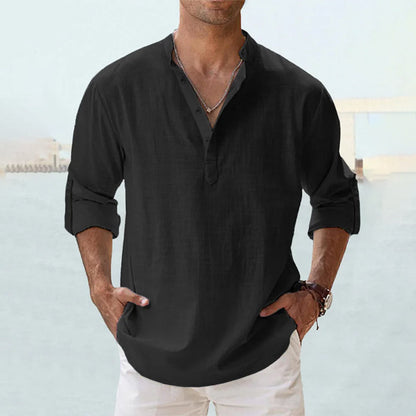 Men's Linen Blend Shirt | Long Sleeve Casual Button-Up 2