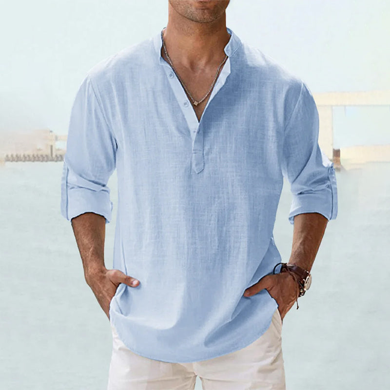 Men's Linen Blend Shirt | Long Sleeve Casual Button-Up 4