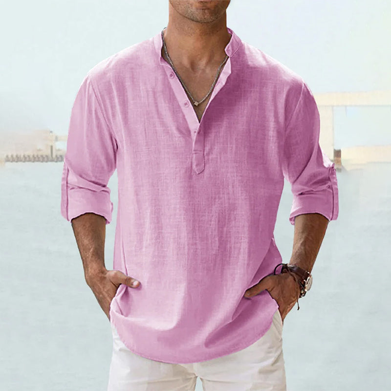Men's Linen Blend Shirt | Long Sleeve Casual Button-Up 6