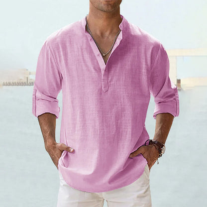 Men's Linen Blend Shirt | Long Sleeve Casual Button-Up 6