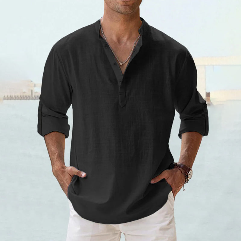 Men's Linen Blend Shirt | Long Sleeve Casual Button-Up 7
