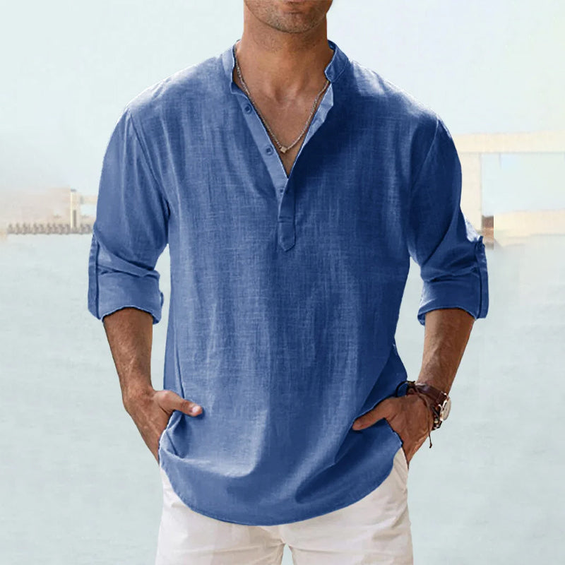 Men's Linen Blend Shirt | Long Sleeve Casual Button-Up 8