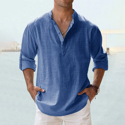 Men's Linen Blend Shirt | Long Sleeve Casual Button-Up 8