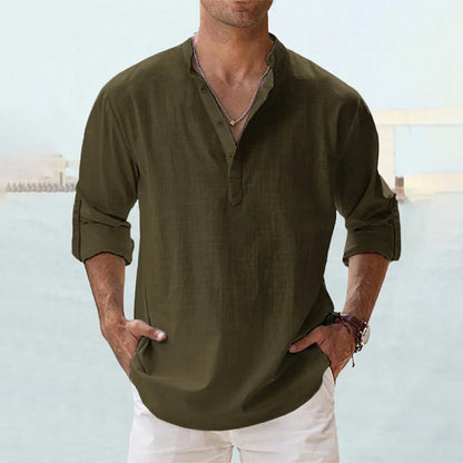 Men's Linen Blend Shirt | Long Sleeve Casual Button-Up 9