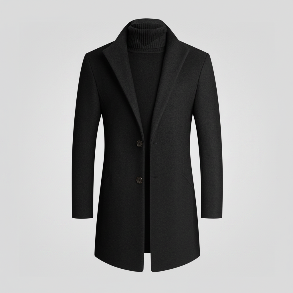 Men's Long Overcoat | Stylish Notched Lapel Wool Coat 0