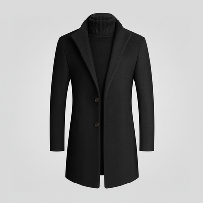 Men's Long Overcoat | Stylish Notched Lapel Wool Coat 0