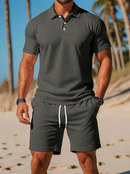 Men's Polo Shirt and Shorts Set | Zip Neck Casual Loungewear 5
