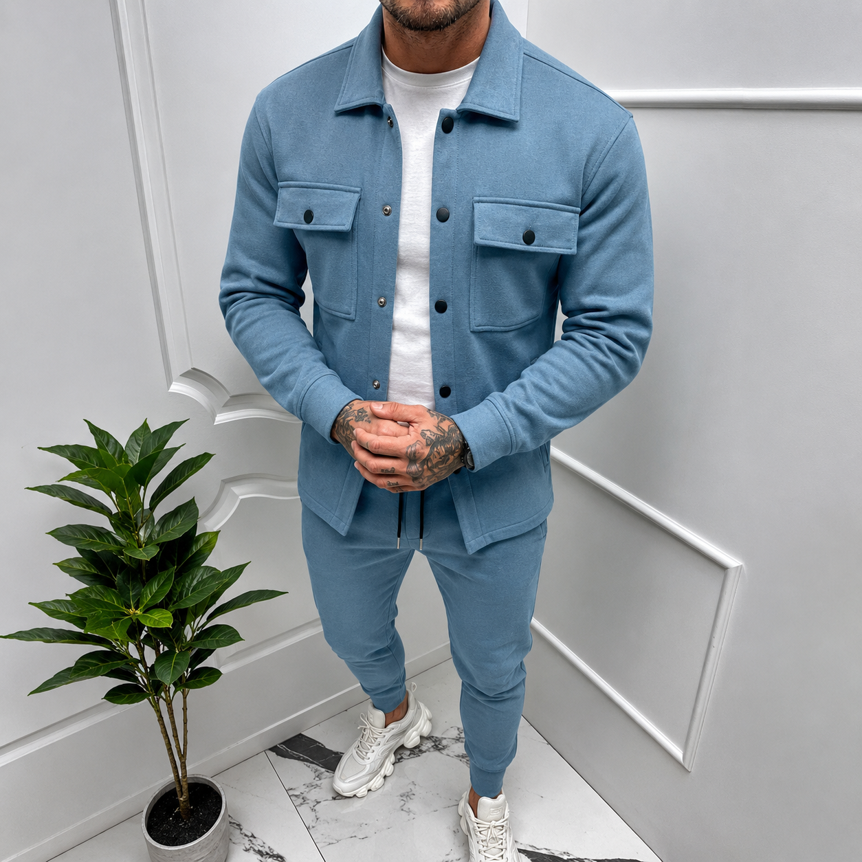 Men's Polyester Tracksuit Set | Casual Sporty Two-Piece 0