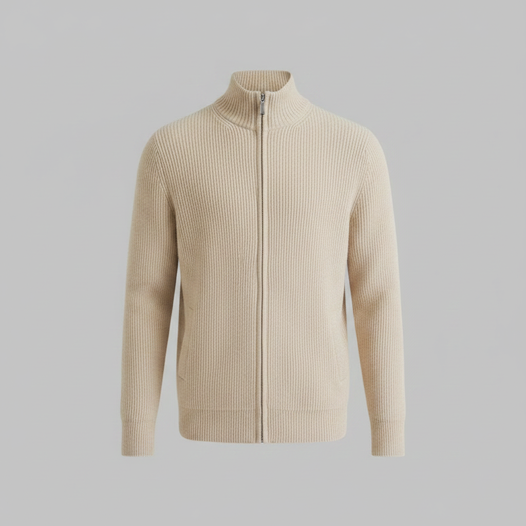 Men's Slim Fit Zip Up Cardigan | Ribbed Black Knit Design 0