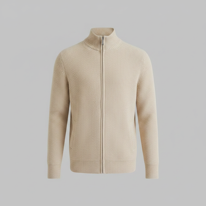 Men's Slim Fit Zip Up Cardigan | Ribbed Black Knit Design 0