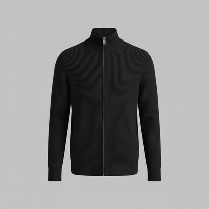 Men's Slim Fit Zip Up Cardigan | Ribbed Black Knit Design 5