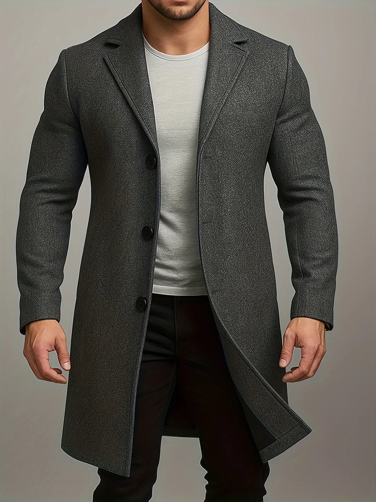 Men's Tweed Overcoat Mid-Length Single-Breasted 0