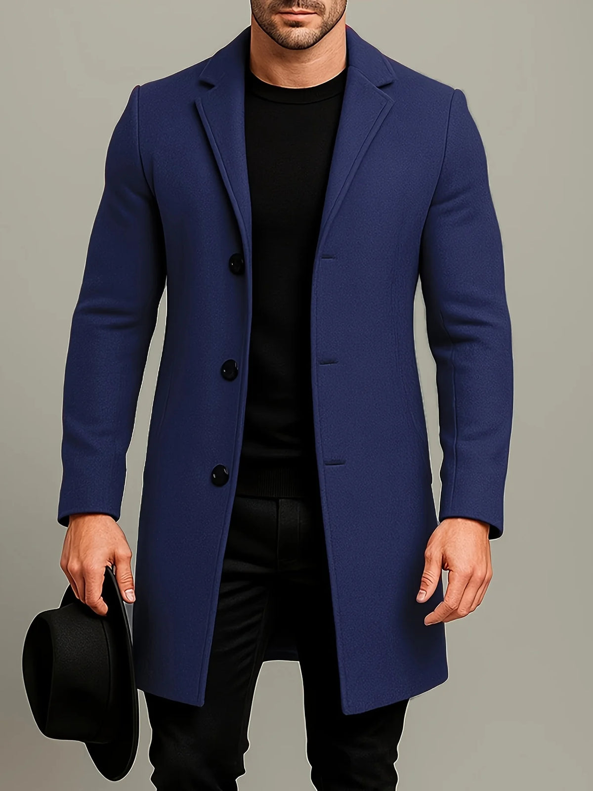 Men's Tweed Overcoat Mid-Length Single-Breasted 1
