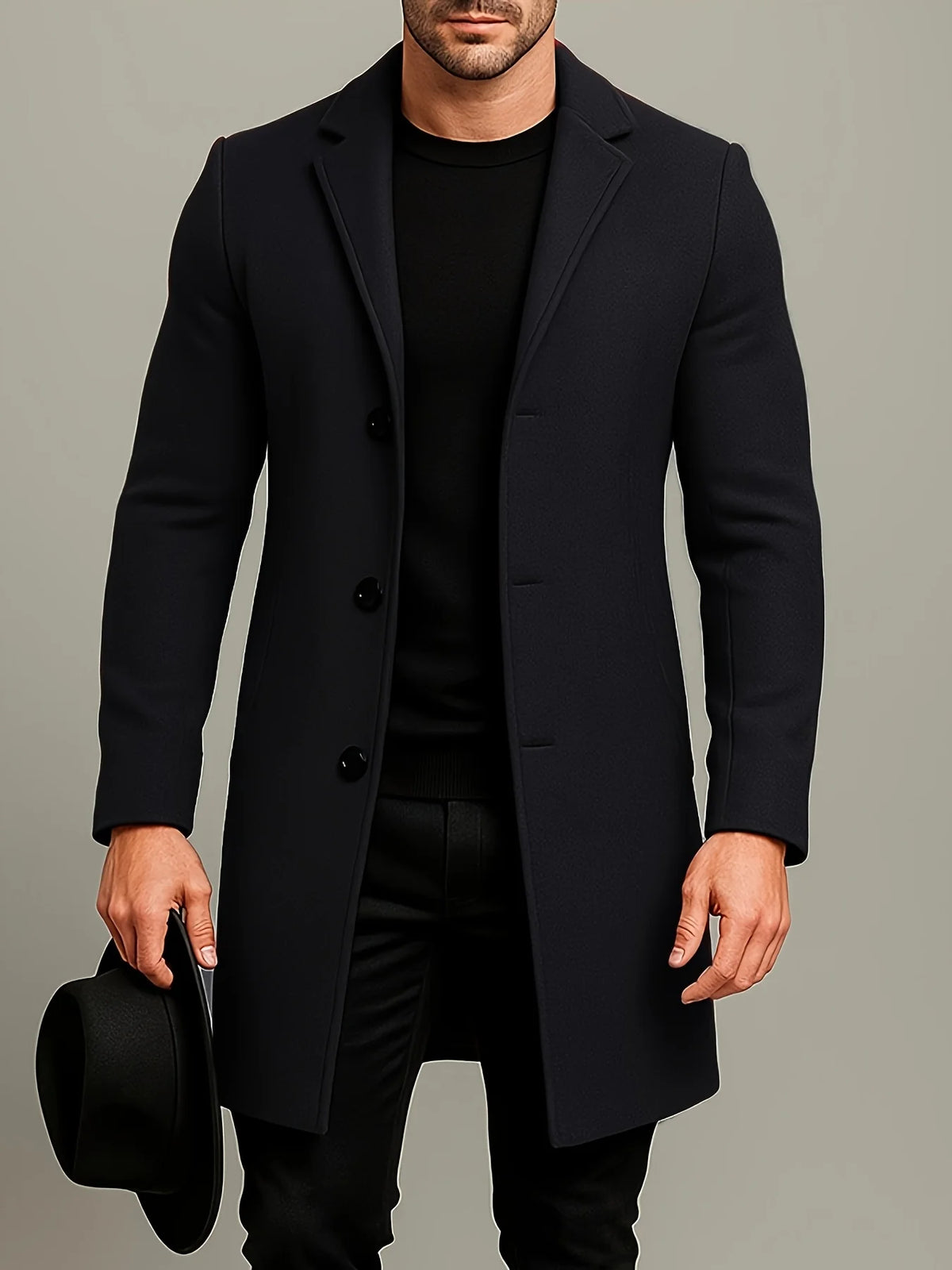 Men's Tweed Overcoat Mid-Length Single-Breasted 2