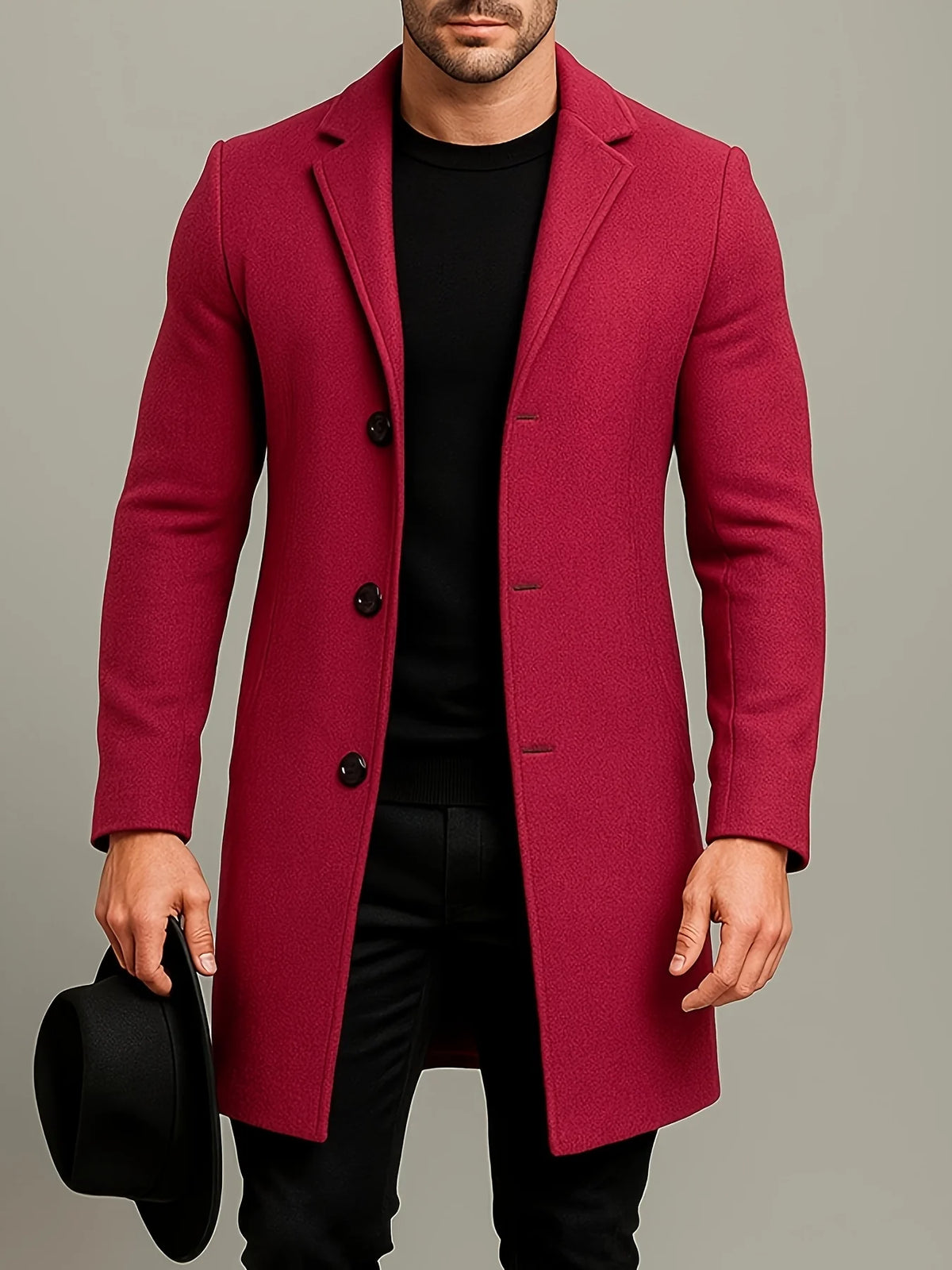 Men's Tweed Overcoat Mid-Length Single-Breasted 3