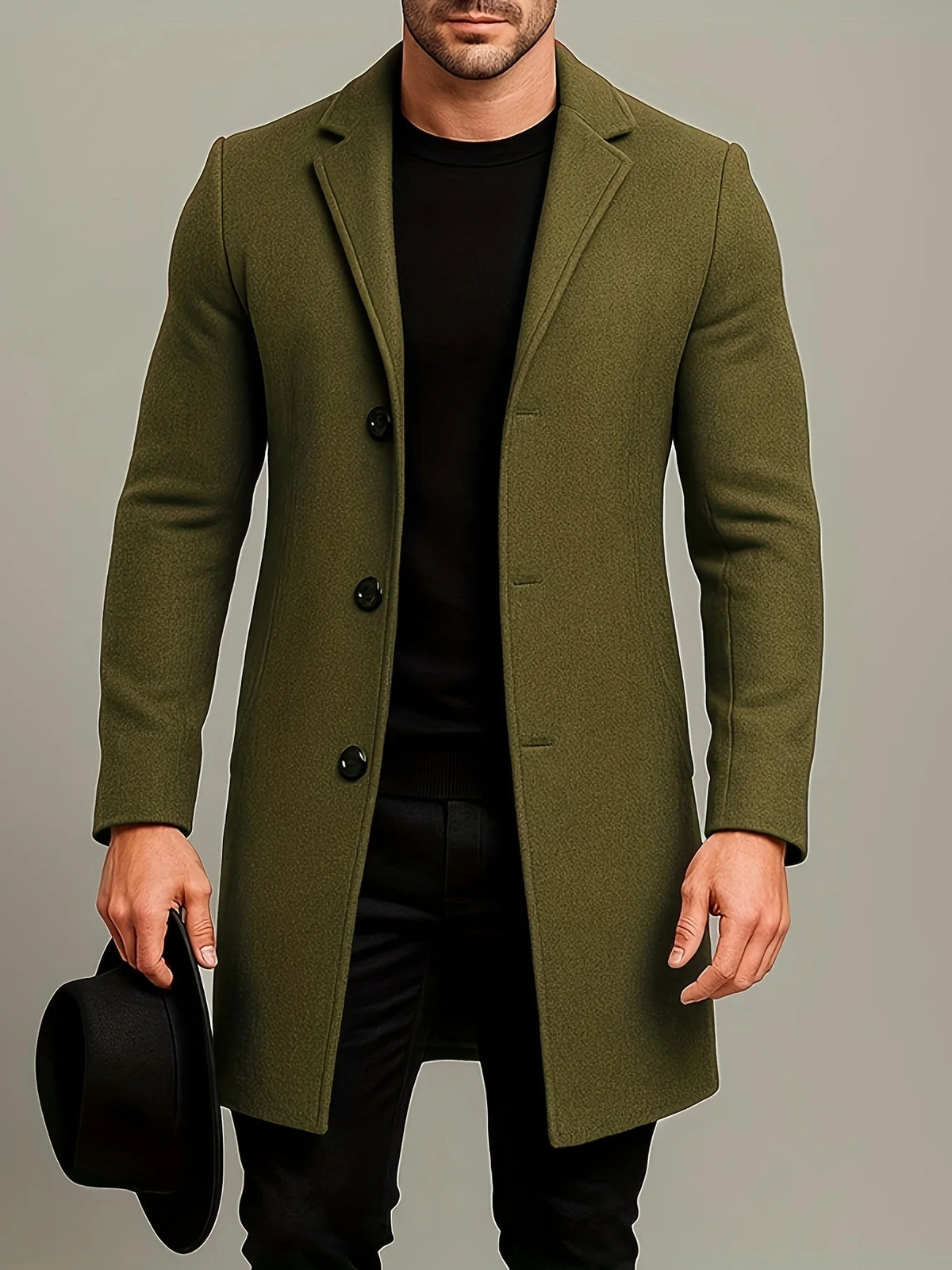 Men's Tweed Overcoat Mid-Length Single-Breasted 4