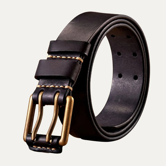 Men's Vintage Leather Belt | Double Prong Buckle Brown 0