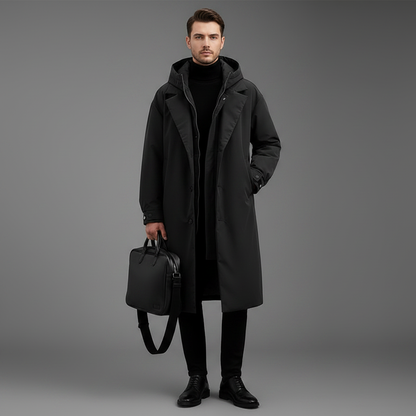 Men's Waterproof Puffer Trench Coat | Long Hooded Jacket 3