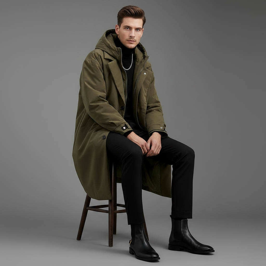 Men's Waterproof Puffer Trench Coat | Long Hooded Jacket 5
