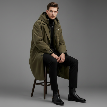 Men's Waterproof Puffer Trench Coat | Long Hooded Jacket 5