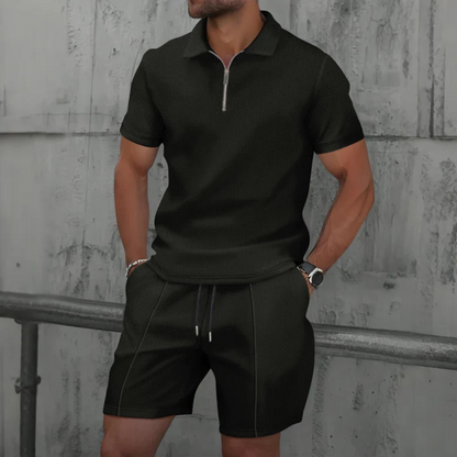 Men's Zip-Up Polo Shirt and Drawstring Shorts Set | Polo Shirts 4