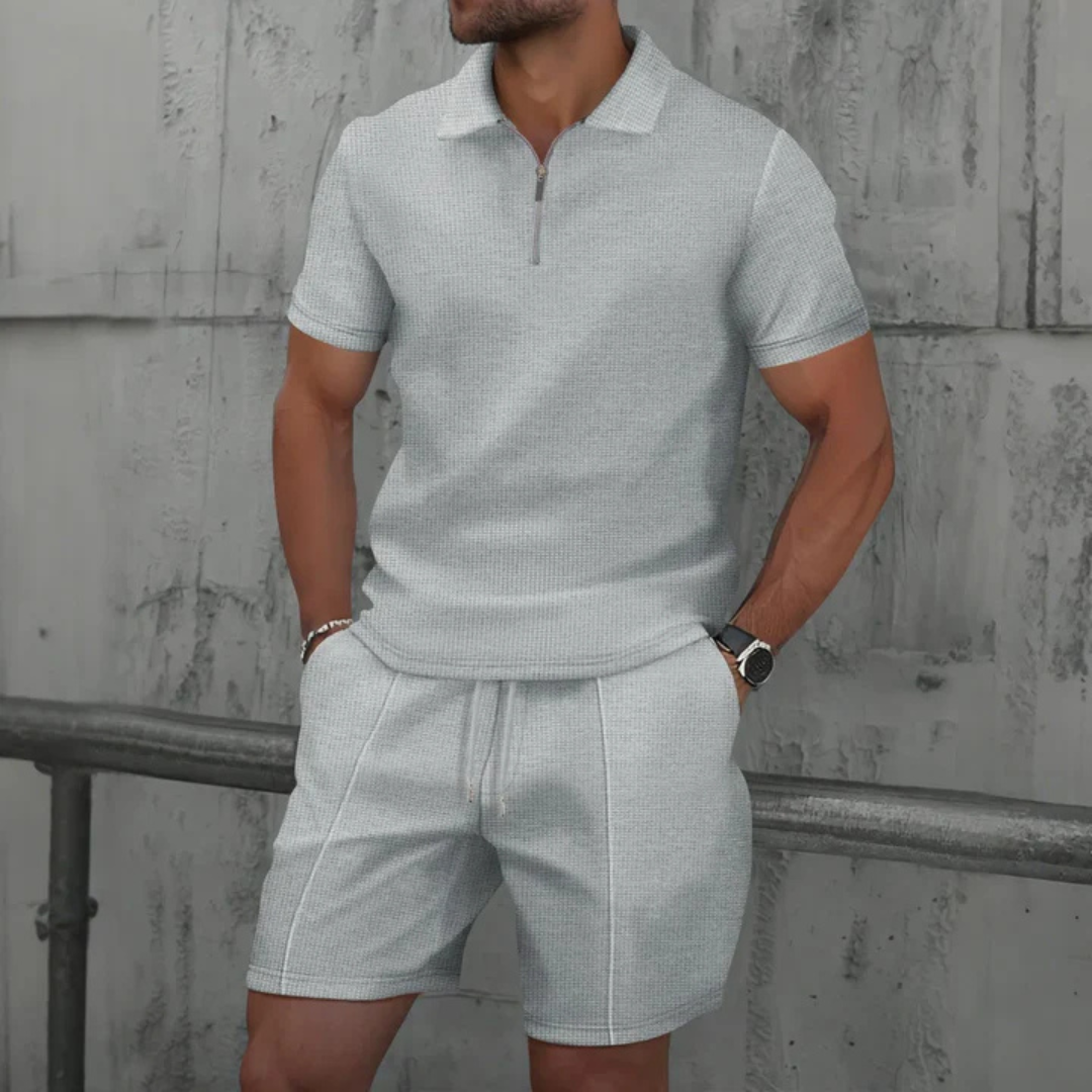 Men's Zip-Up Polo Shirt and Drawstring Shorts Set | Polo Shirts 7