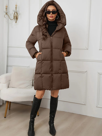 Miriam | Women's Long Black Puffer Coat with Hood 3