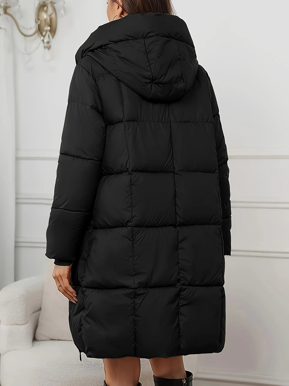 Miriam | Women's Long Black Puffer Coat with Hood 6
