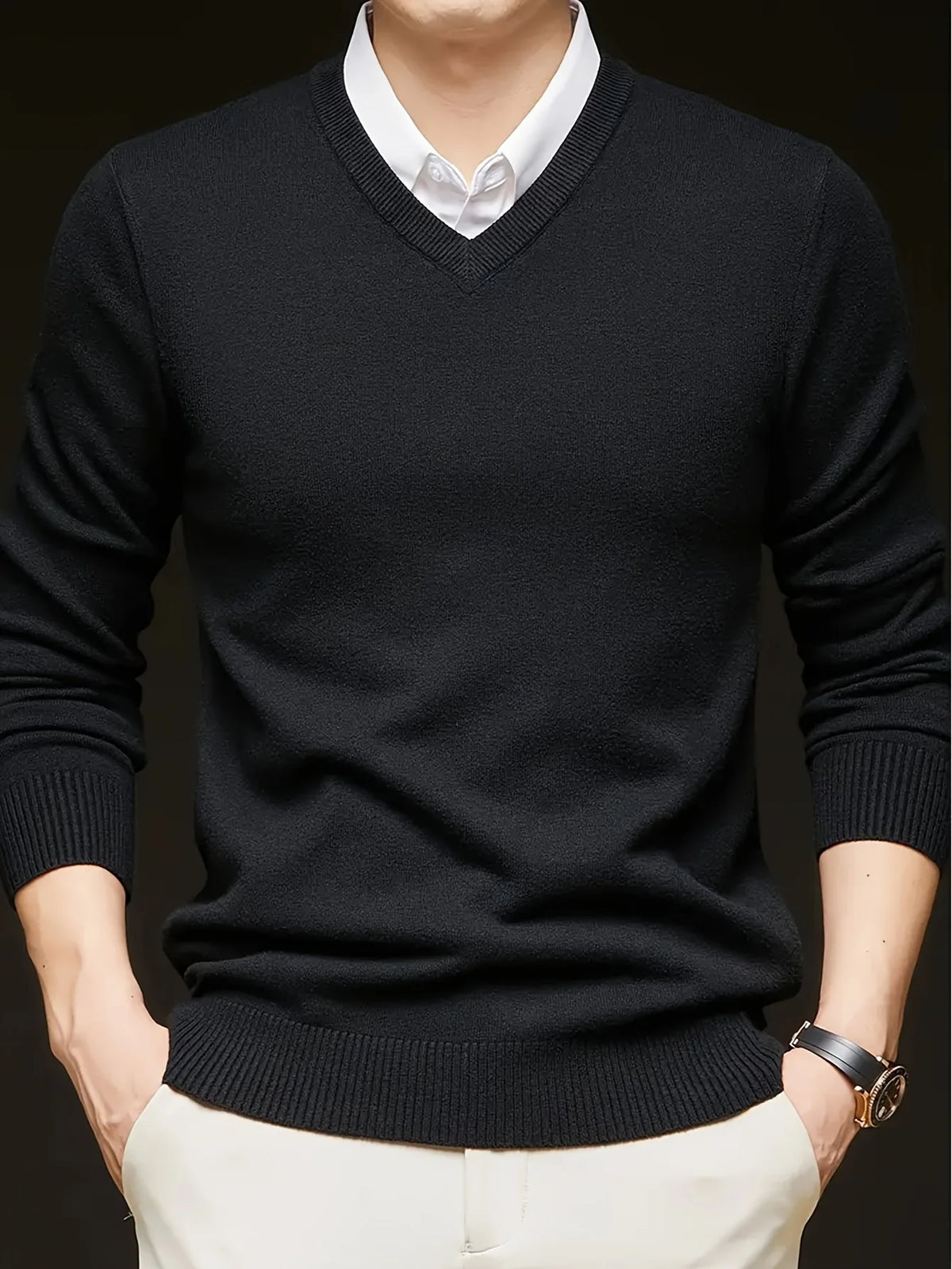 Nigel | Men's V-Neck Jumper Tailored Fit in Soft Knit 8