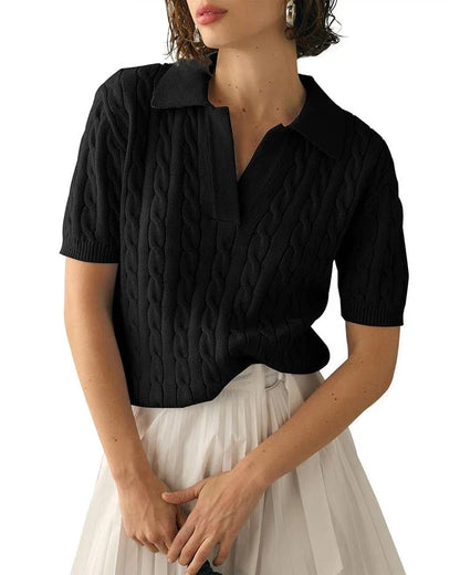 Off-White Polo Collar Twist Knit Sweater | Women's Slim Fit 1