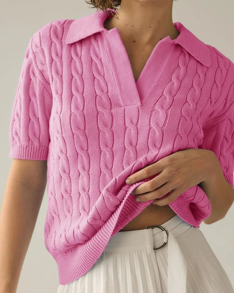 Off-White Polo Collar Twist Knit Sweater | Women's Slim Fit 2