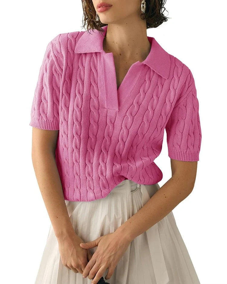Off-White Polo Collar Twist Knit Sweater | Women's Slim Fit 3