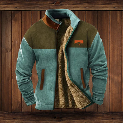 Outdoor Fleece Jacket Colorblock with Hood and Pockets 0