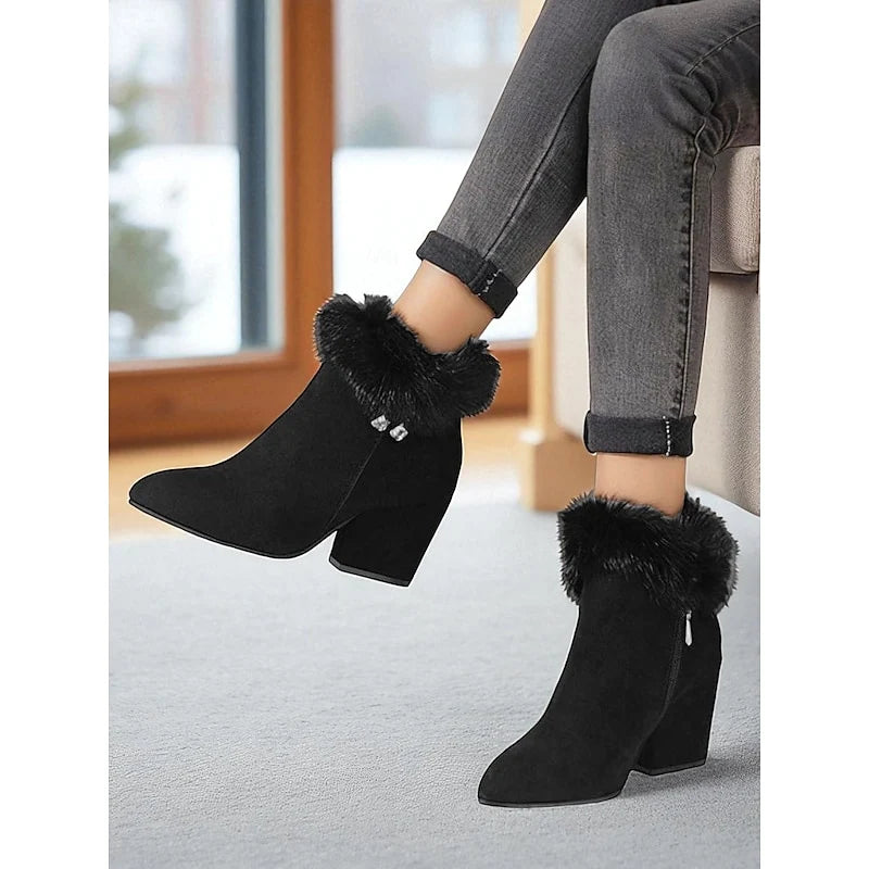 Pearl | Fur-Trimmed Block Heel Ankle Boots 1