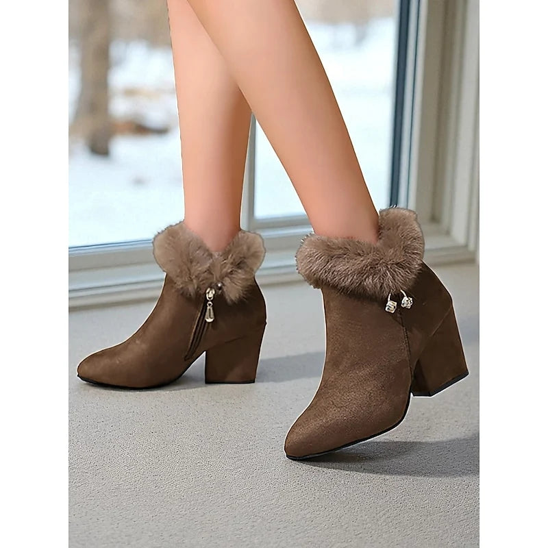 Pearl | Fur-Trimmed Block Heel Ankle Boots 4