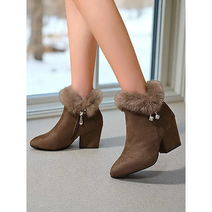 Pearl | Fur-Trimmed Block Heel Ankle Boots 4