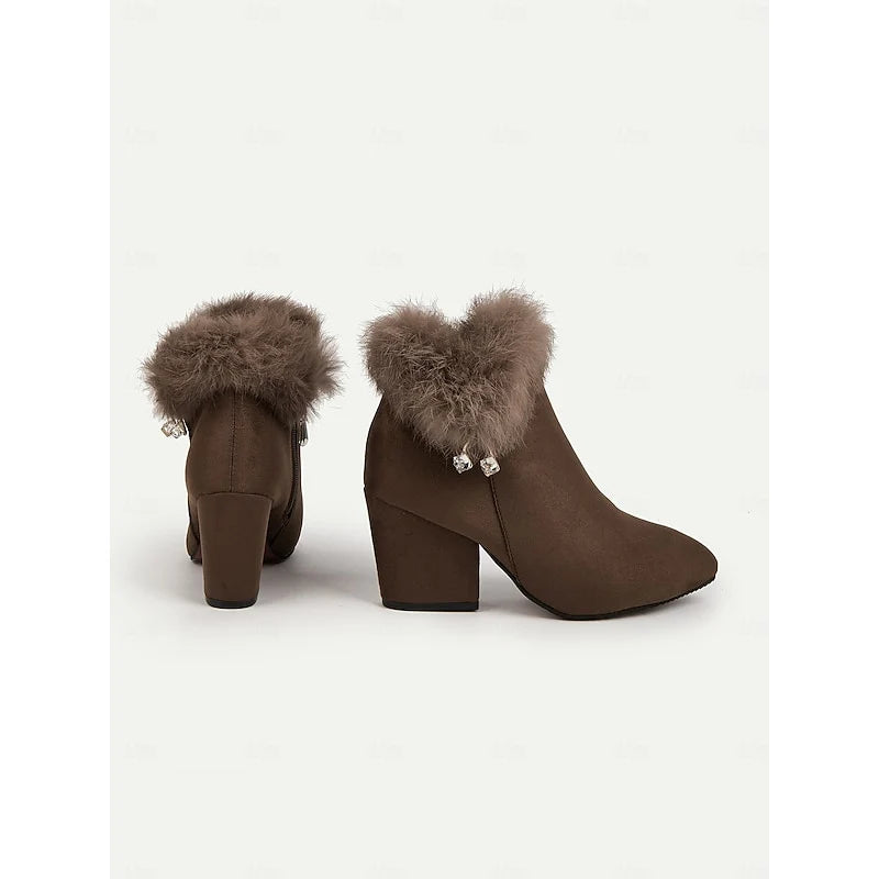 Pearl | Fur-Trimmed Block Heel Ankle Boots 6