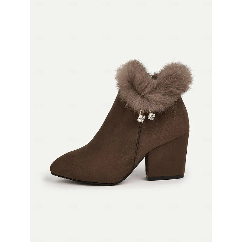 Pearl | Fur-Trimmed Block Heel Ankle Boots 7