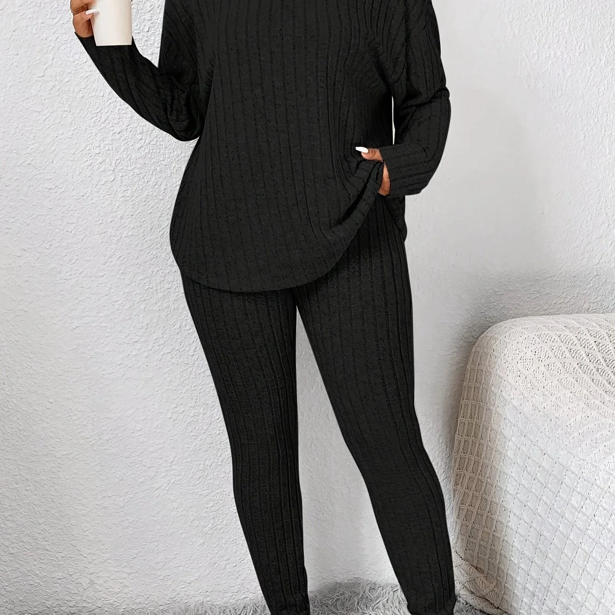 Ribbed Knitted Loungewear Set | Women's Loungewear Outfit 0